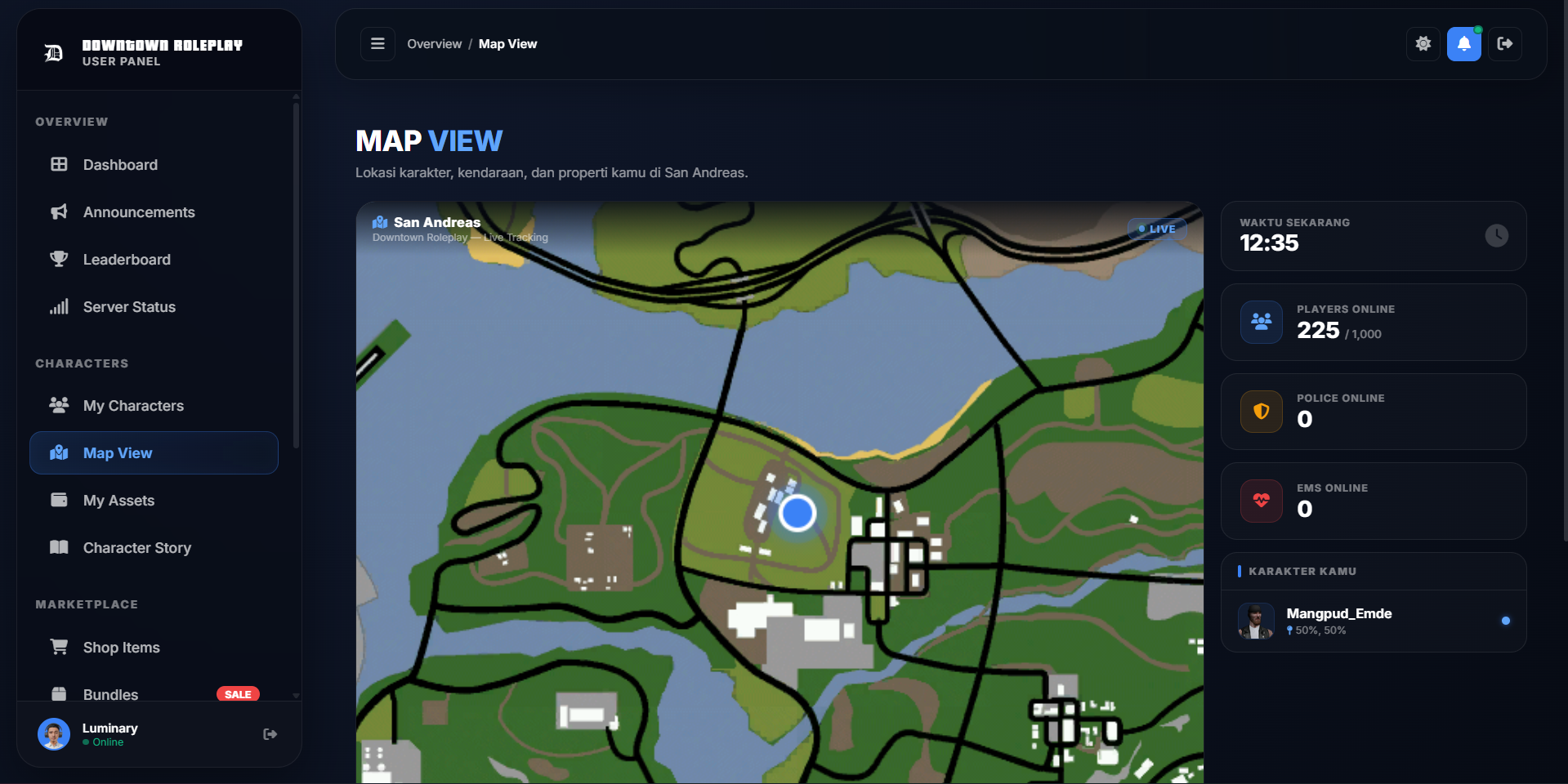 Downtown Roleplay User Control Panel (UCP)